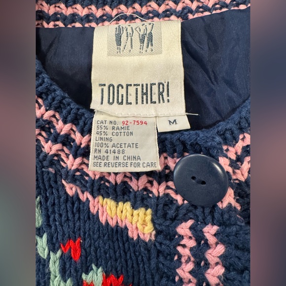 Vintage Together! Colorful Navy Knit Embroidered Cardigan Sweater w/ Pockets - Picture 11 of 15